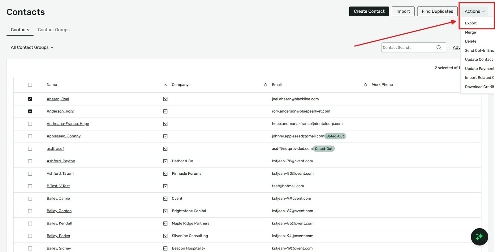 Export Contacts | Attendeegain