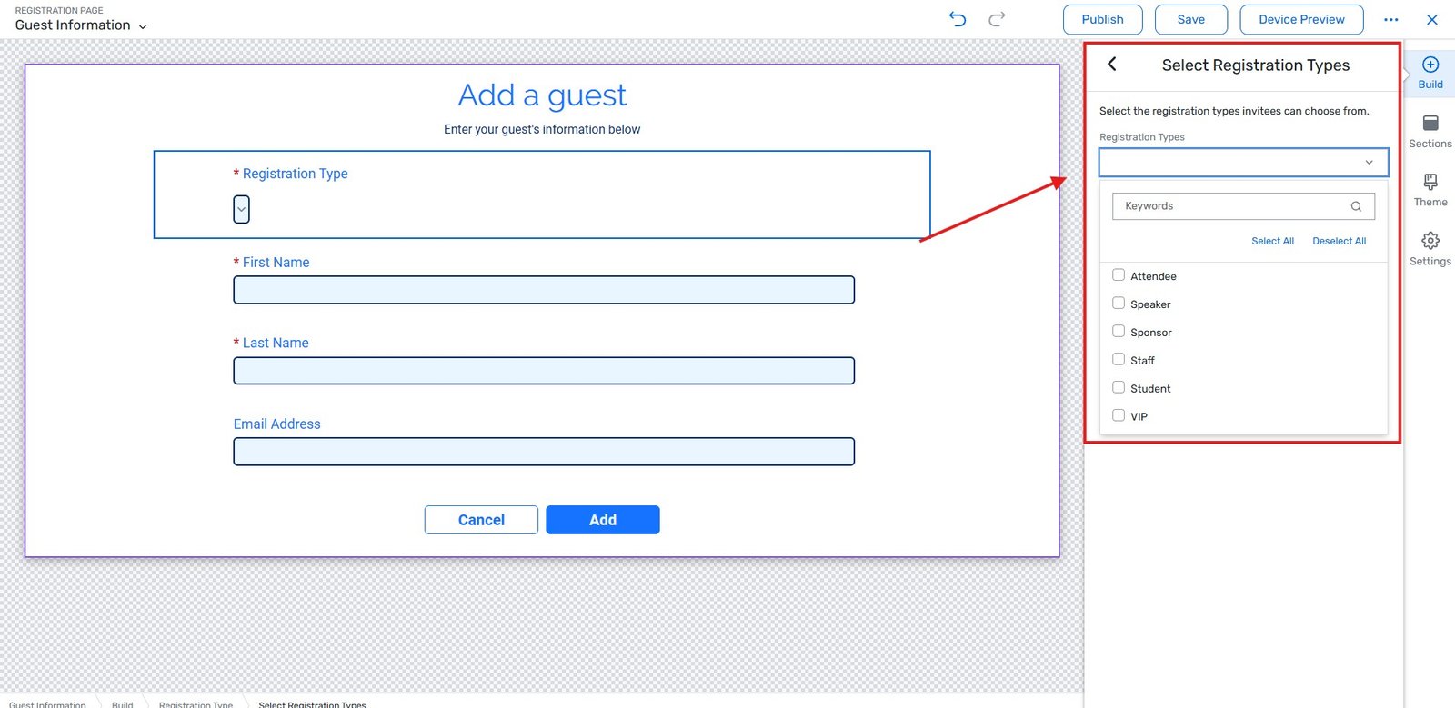 Guest Registration Type Selection | Attendeegain