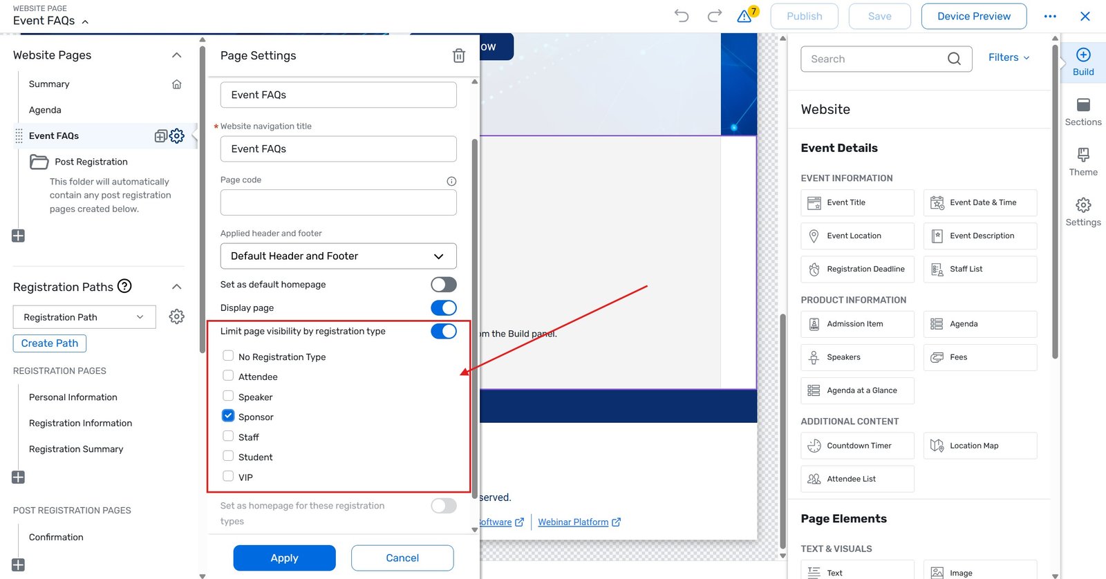 Hiding custom website pages | Attendeegain